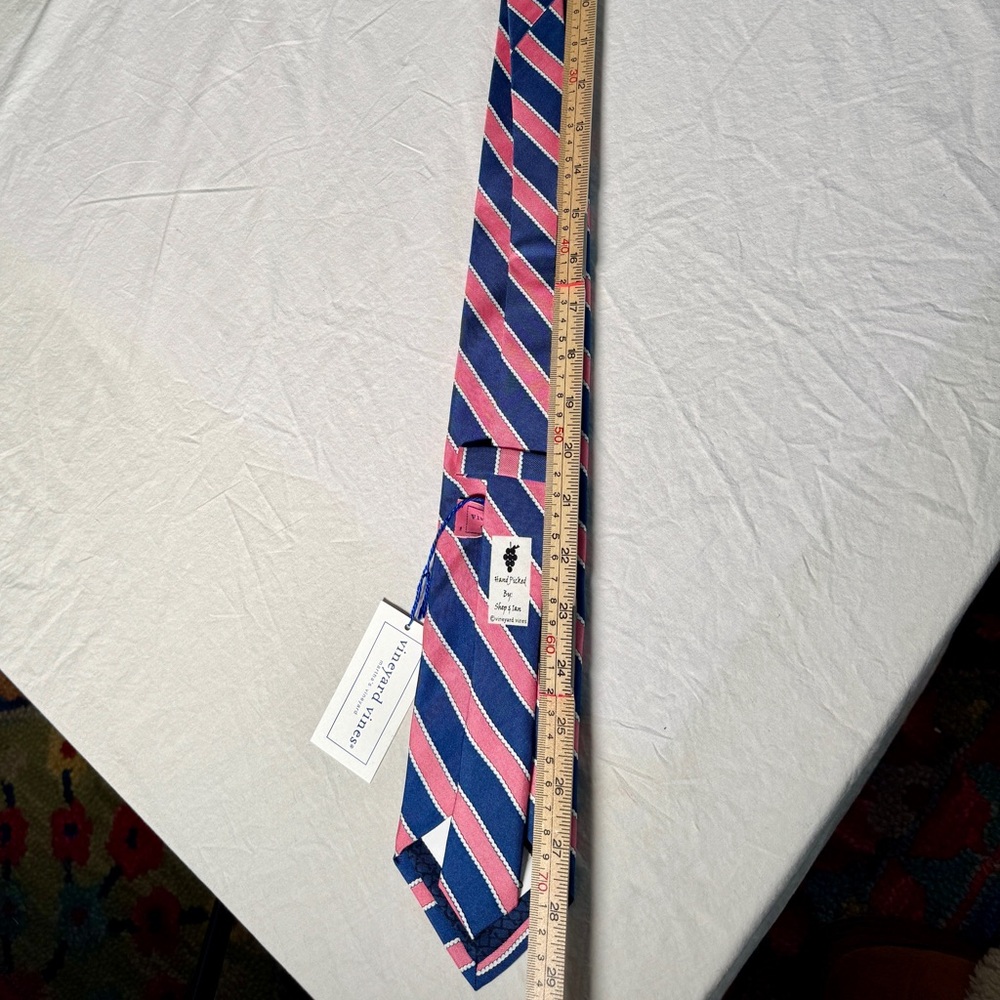 NWT Vineyard Vines Mens 100% Silk Tie Made in USA Blue Pink Rope Rep Striped 58” - Picture 8 of 10